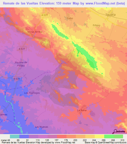 Remate de las Vueltas,Cuba Elevation Map