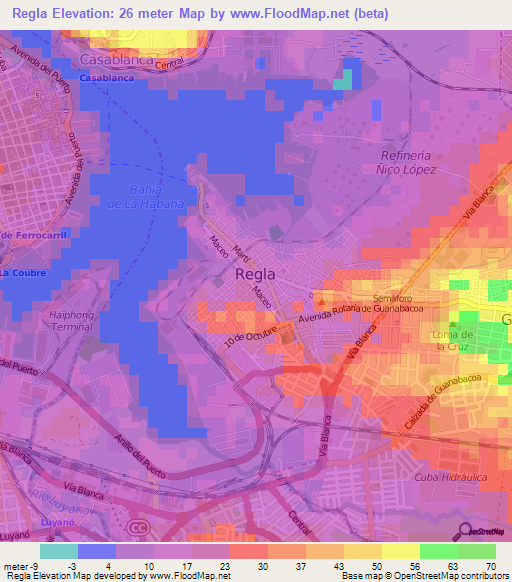 Regla,Cuba Elevation Map
