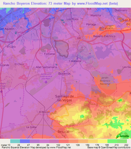 Rancho Boyeros,Cuba Elevation Map