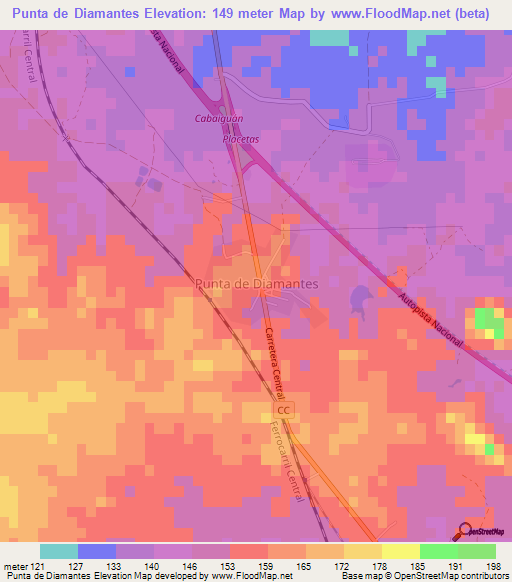 Punta de Diamantes,Cuba Elevation Map