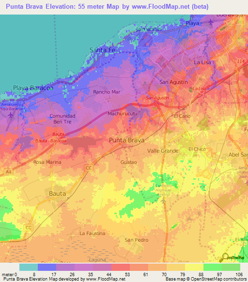 Punta Brava,Cuba Elevation Map