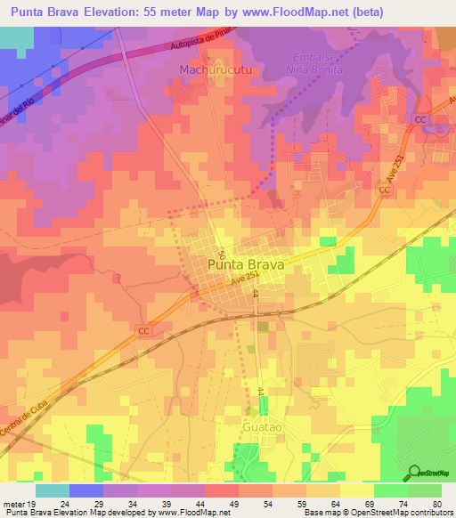 Punta Brava,Cuba Elevation Map
