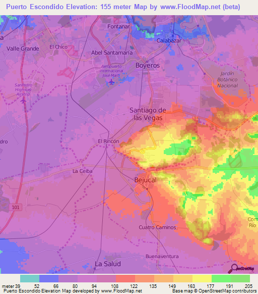 Puerto Escondido,Cuba Elevation Map