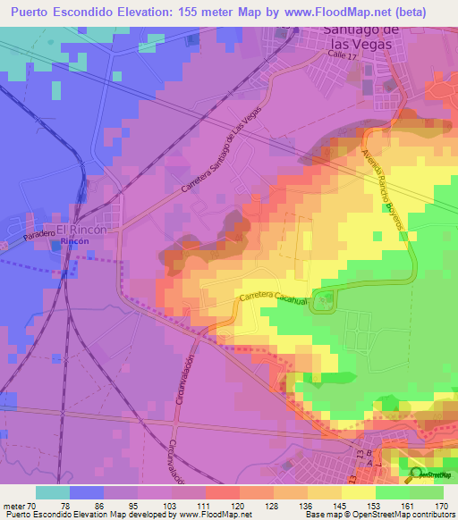Puerto Escondido,Cuba Elevation Map