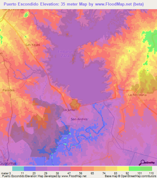 Puerto Escondido,Cuba Elevation Map