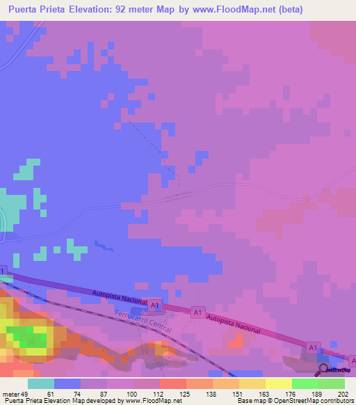 Puerta Prieta,Cuba Elevation Map