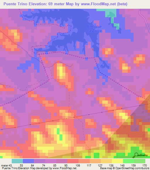 Puente Trino,Cuba Elevation Map