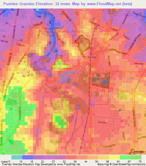 Puentes Grandes,Cuba Elevation Map