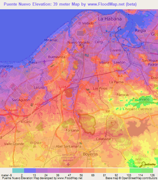 Puente Nuevo,Cuba Elevation Map