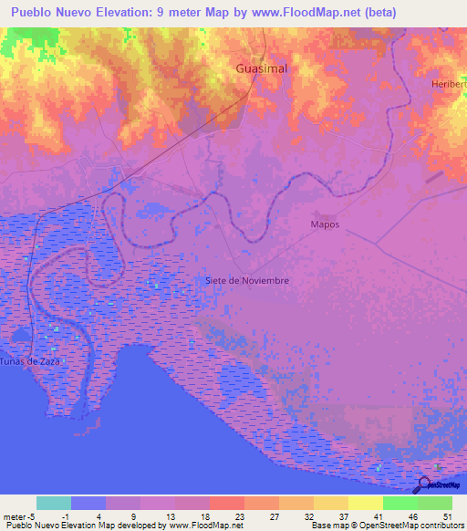 Pueblo Nuevo,Cuba Elevation Map