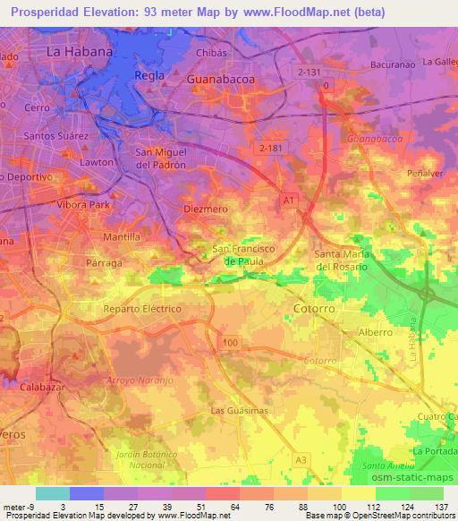 Prosperidad,Cuba Elevation Map