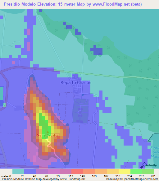 Presidio Modelo,Cuba Elevation Map