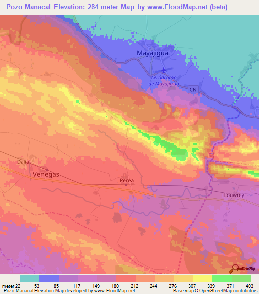 Pozo Manacal,Cuba Elevation Map
