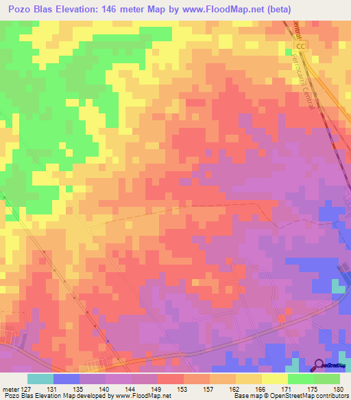 Pozo Blas,Cuba Elevation Map