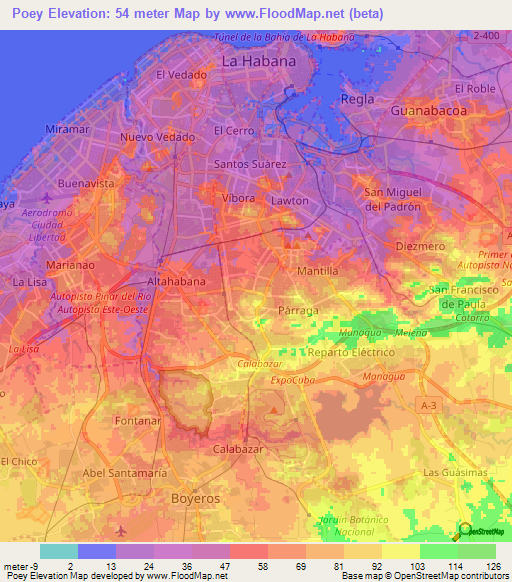 Poey,Cuba Elevation Map