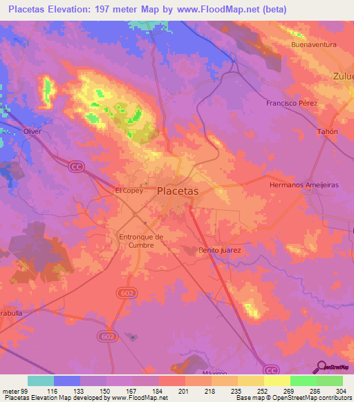 Placetas,Cuba Elevation Map