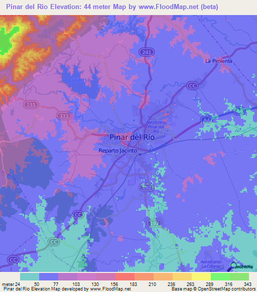 Pinar del Rio,Cuba Elevation Map