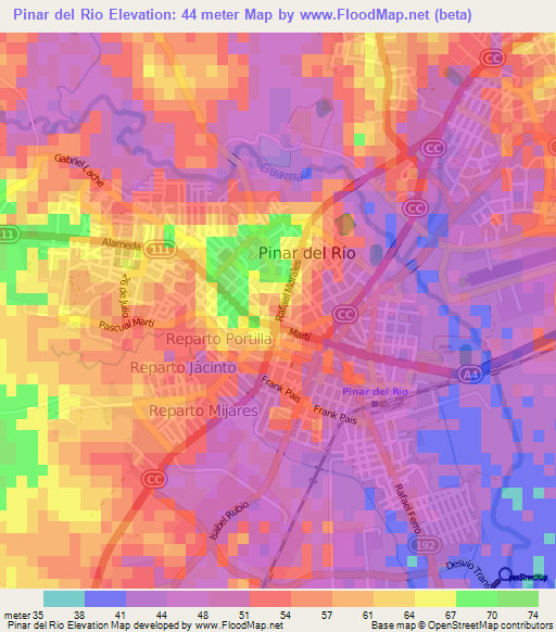 Pinar del Rio,Cuba Elevation Map