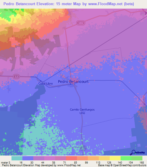 Pedro Betancourt,Cuba Elevation Map