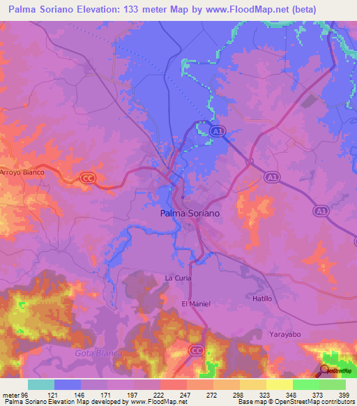 Palma Soriano,Cuba Elevation Map