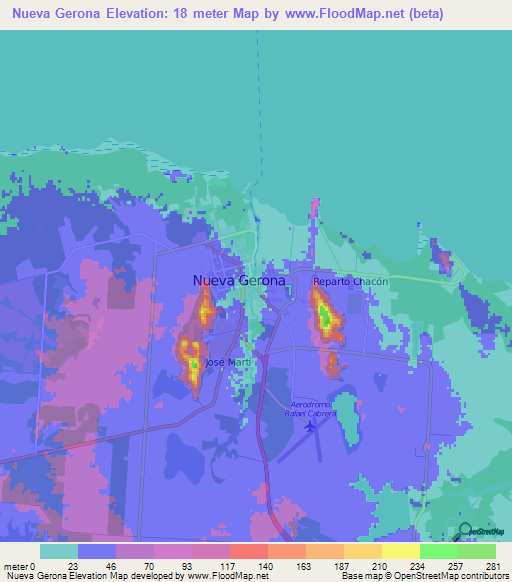 Nueva Gerona,Cuba Elevation Map