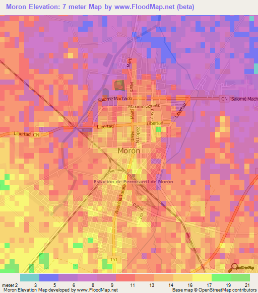 Moron,Cuba Elevation Map