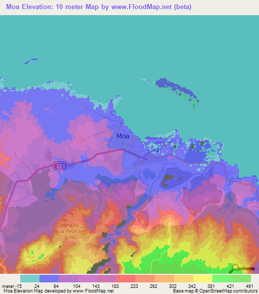 Moa,Cuba Elevation Map