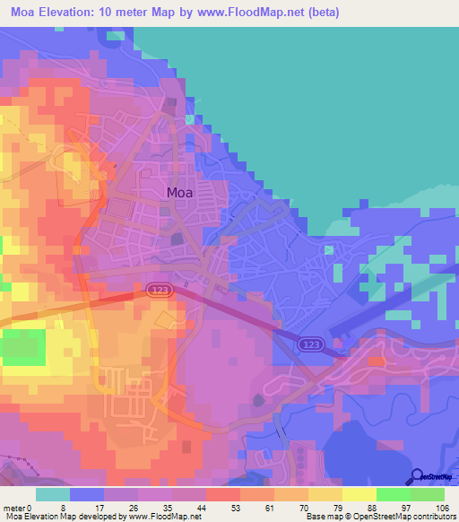 Moa,Cuba Elevation Map