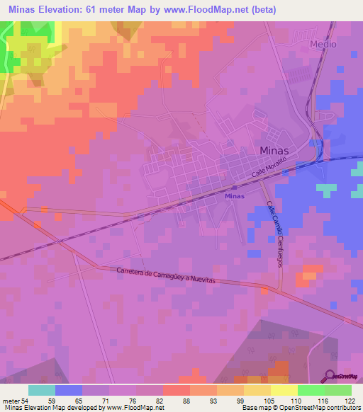 Minas,Cuba Elevation Map