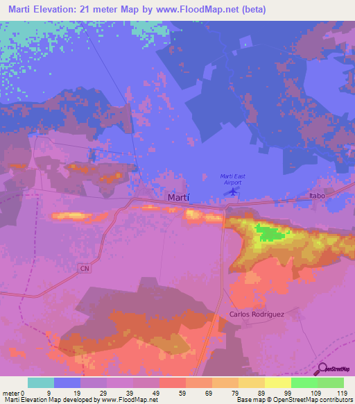 Marti,Cuba Elevation Map