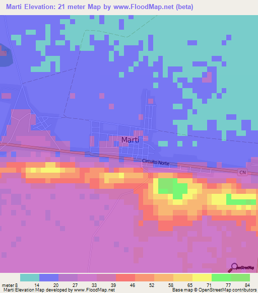 Marti,Cuba Elevation Map