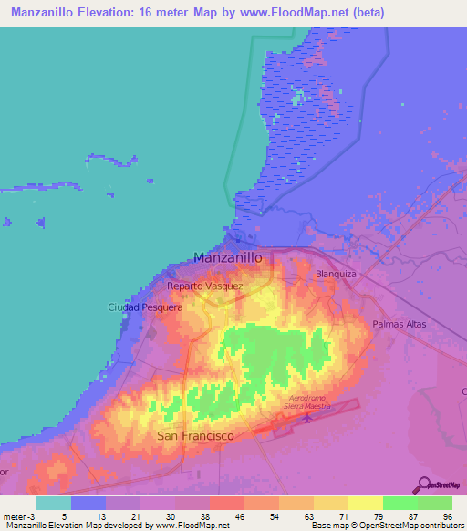 Manzanillo,Cuba Elevation Map