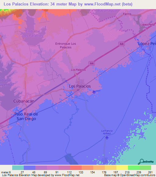 Los Palacios,Cuba Elevation Map