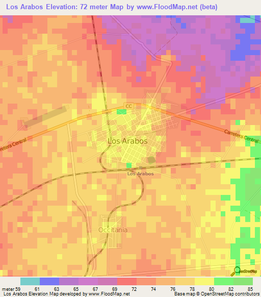 Los Arabos,Cuba Elevation Map