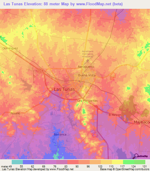 Las Tunas,Cuba Elevation Map