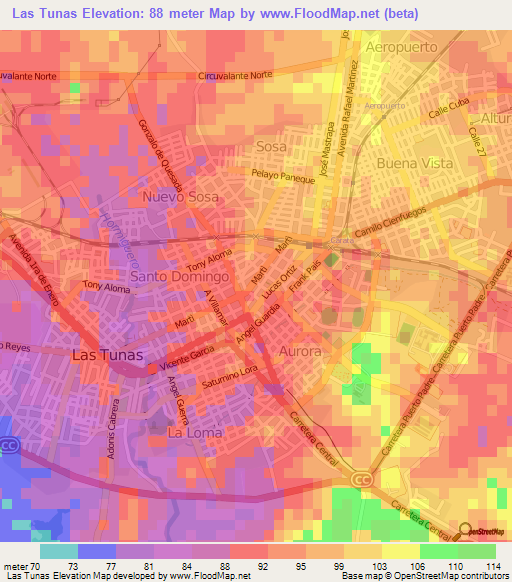 Las Tunas,Cuba Elevation Map