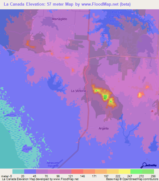 La Canada,Cuba Elevation Map