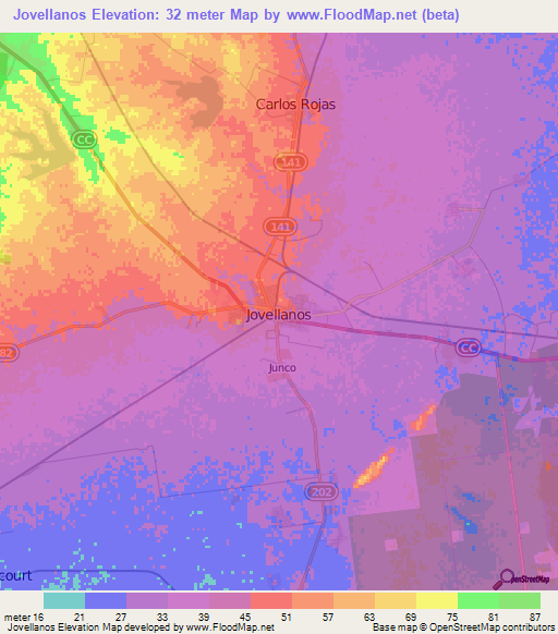 Jovellanos,Cuba Elevation Map