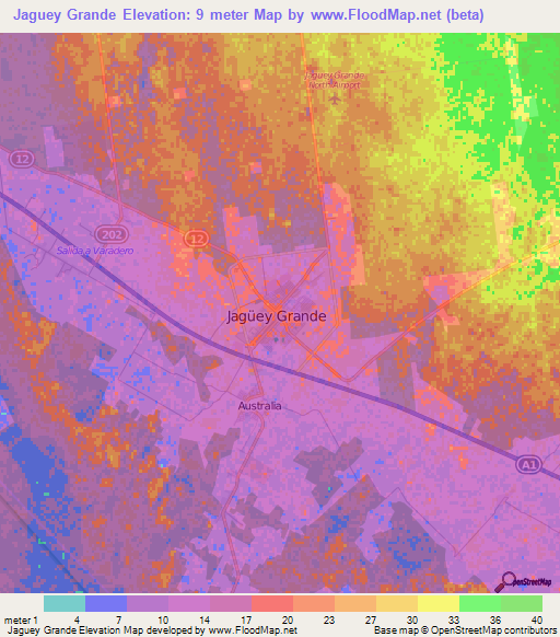 Jaguey Grande,Cuba Elevation Map