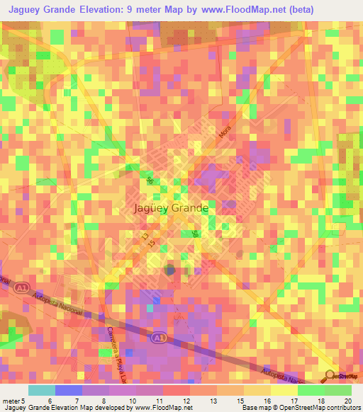 Jaguey Grande,Cuba Elevation Map