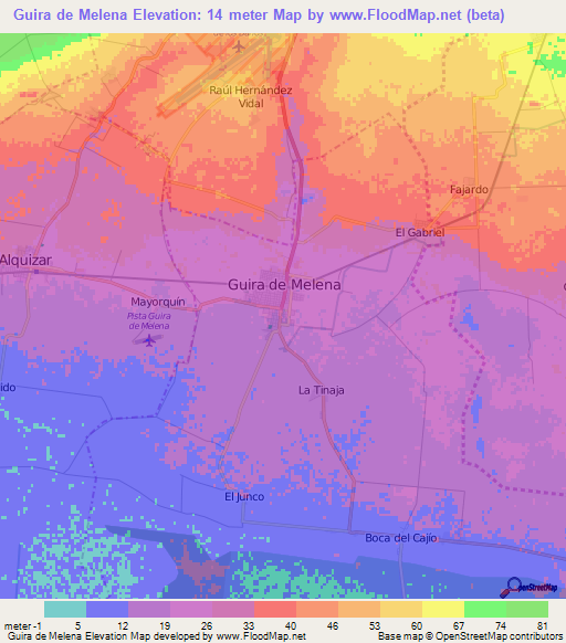Guira de Melena,Cuba Elevation Map