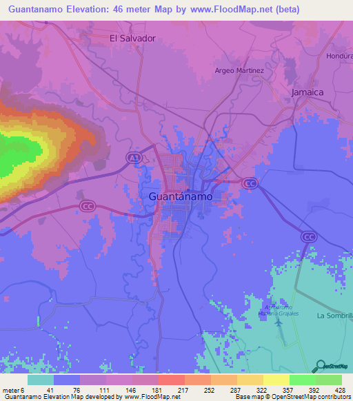 Guantanamo,Cuba Elevation Map