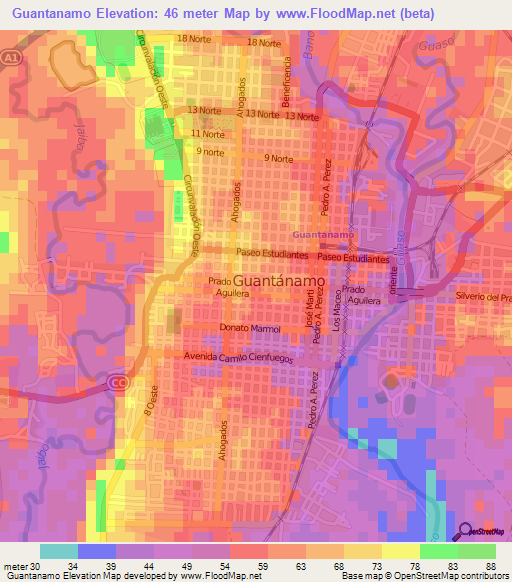 Guantanamo,Cuba Elevation Map