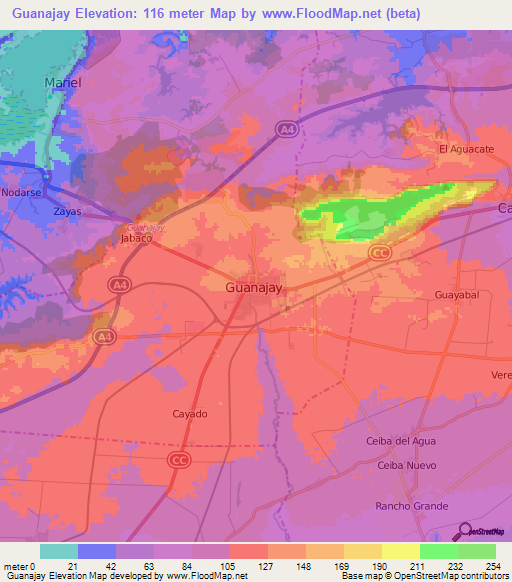 Guanajay,Cuba Elevation Map