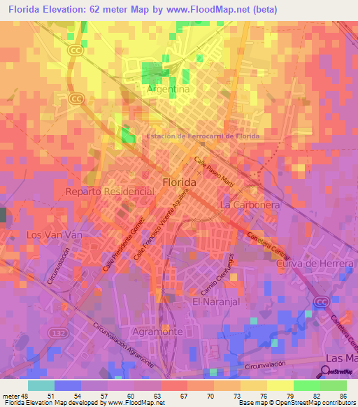 Florida,Cuba Elevation Map