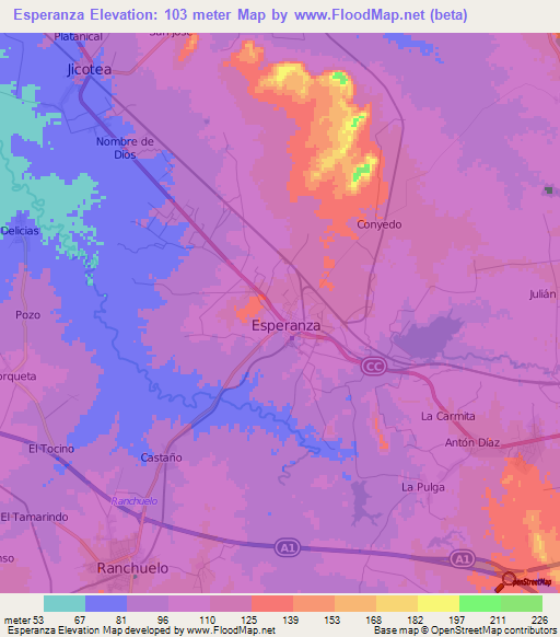 Esperanza,Cuba Elevation Map