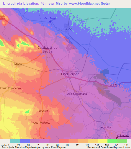 Encrucijada,Cuba Elevation Map