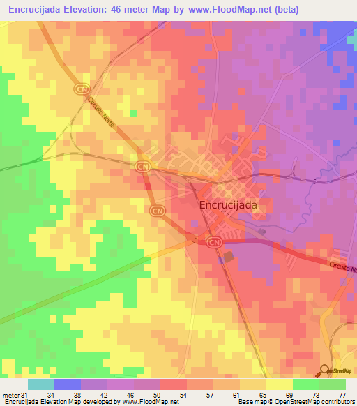 Encrucijada,Cuba Elevation Map