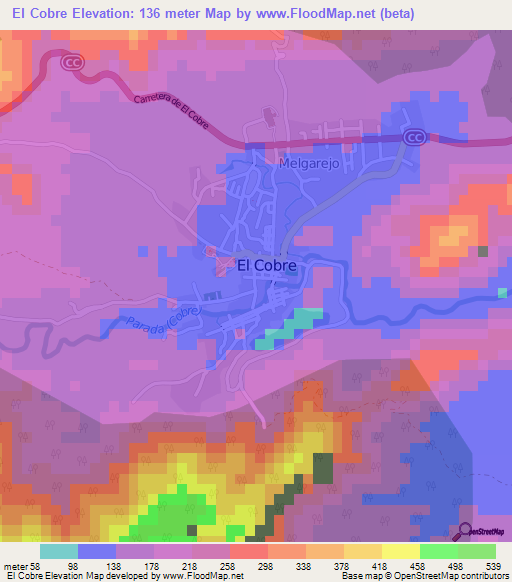 El Cobre,Cuba Elevation Map
