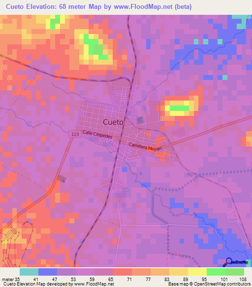 Cueto,Cuba Elevation Map
